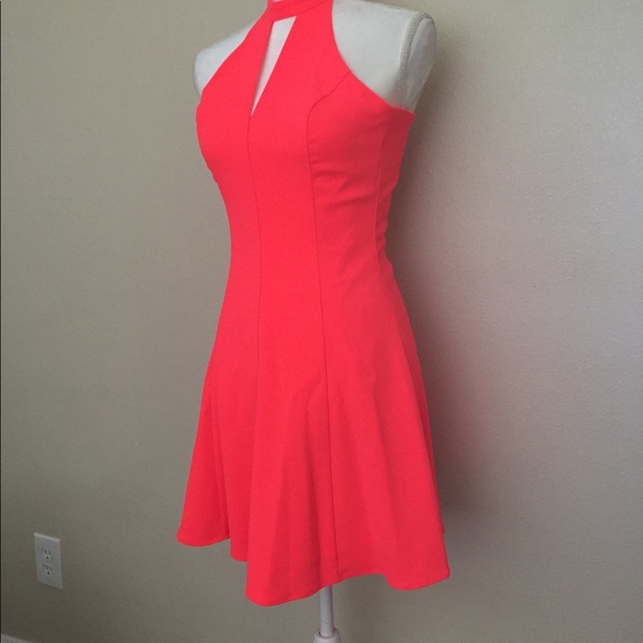 NWT Neon Hot Pink Halter Choker Dress Flare Hot Sexy Party Lovely - Picture 6 of 8